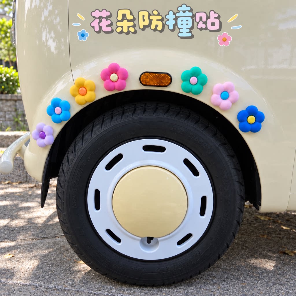 汽车防撞贴条开车门防刮蹭擦胶条装饰硅胶可爱小花三轮车电动车&5
