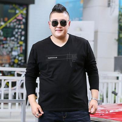 纯棉v领宽松长袖T恤秋衣潮胖