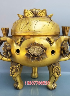 铜莲花可开盖香熏炉三足鼎香炉