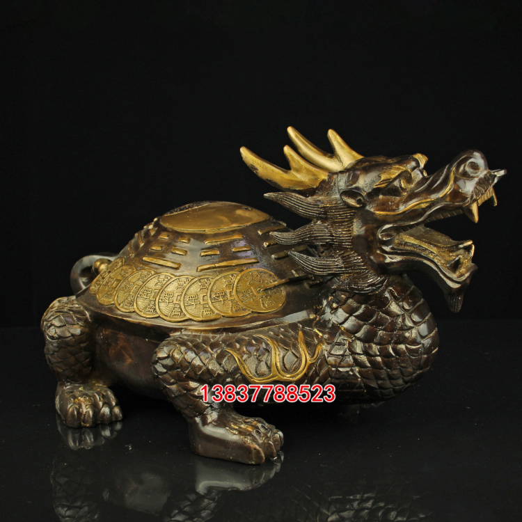 纯铜八卦龙龟金钱龟龙头龟背铜钱赑屃霸下神兽风水装饰品摆件