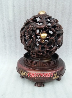 纯铜九转乾坤鼎时厅运转九龙转来球客运书房工艺W品家居装饰品摆