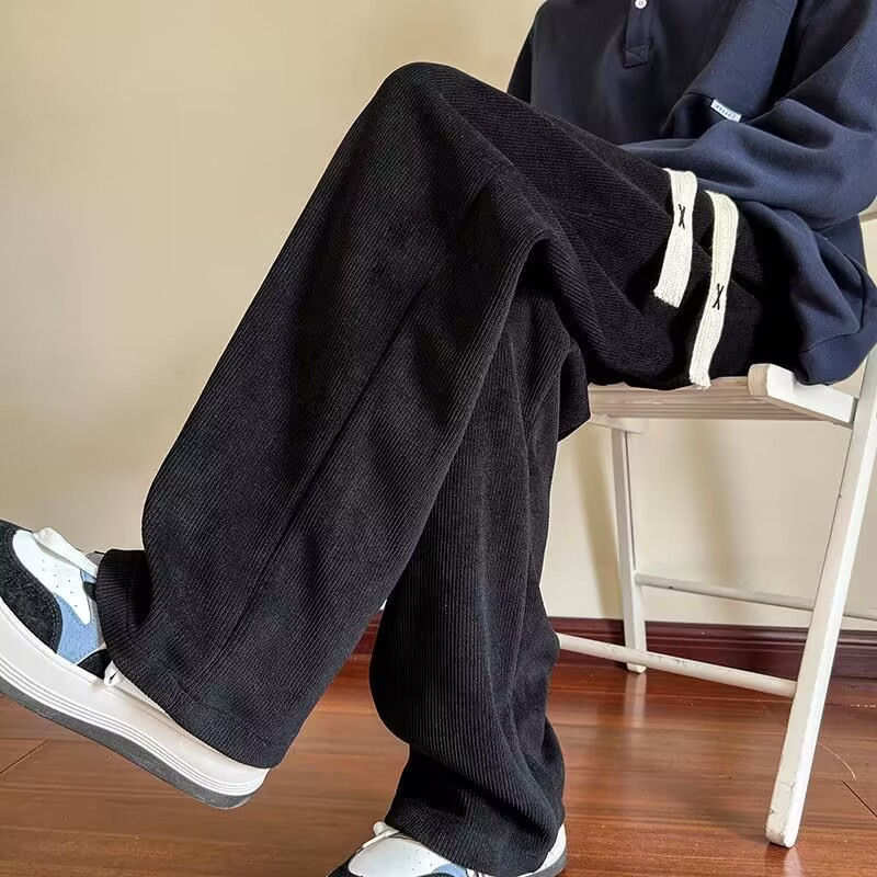 美式灯芯绒裤子男垂感宽松直筒秋季加绒卫裤潮牌阔腿秋天休闲长裤