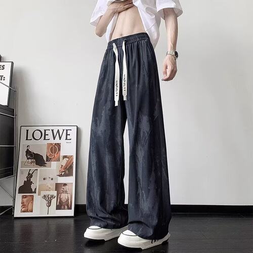 扎染弯刀冰丝裤子男夏季薄款潮牌美式休闲长裤宽松凉感速干阔腿裤