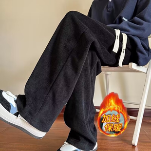 秋季 加肥加大码 男裤 冬季 男直筒阔腿裤 子男士 加绒加厚卫裤 灯芯绒裤
