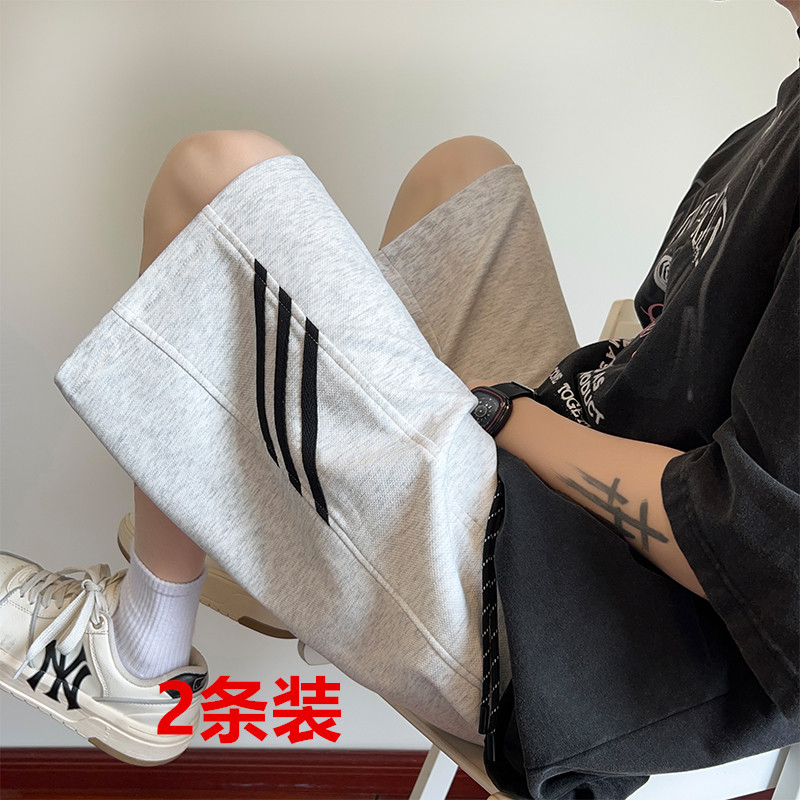 灰色重磅短裤男夏季潮牌美式三条杠运动中裤宽松休闲初中生五分裤