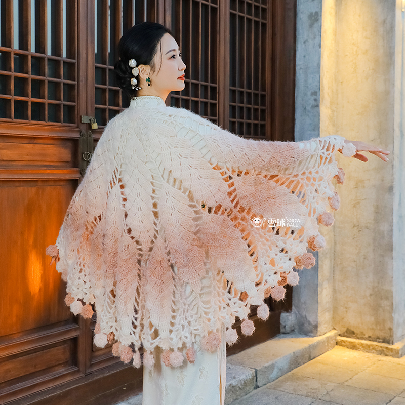 手工编织麦穗诗行渐变披肩材料包