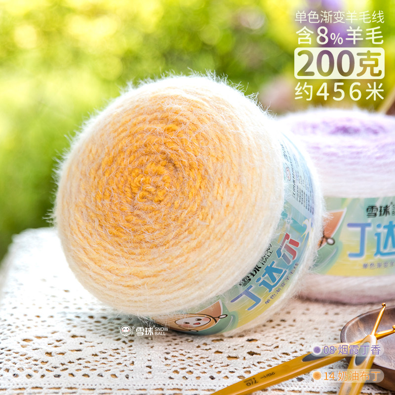 雪球丁达尔M码200克彩色渐变羊毛线diy手工编织长绒粗毛线团花束