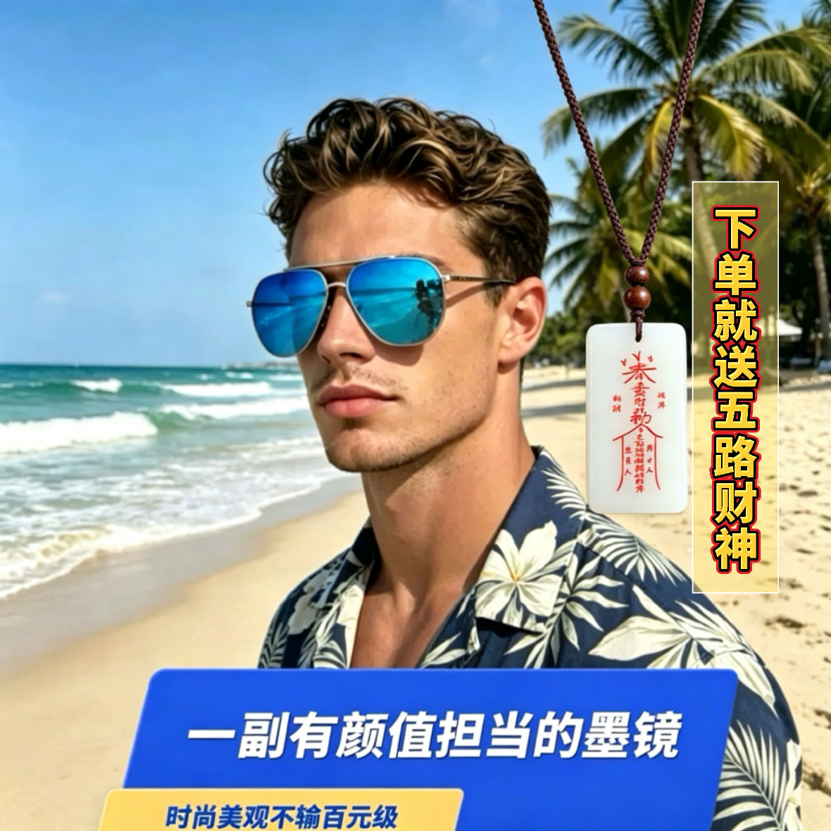 复古飞行员大框偏光太阳镜男款开车专用墨镜蓝框水银色