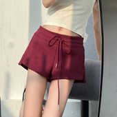 女春夏休闲宽松心机开叉居家三分裤 美式 辣妹舒适棉质松紧运动短裤