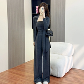 抹胸阔腿裤 港味风格 宽松开衫 女春秋新款 三件套 一整套休闲运动套装