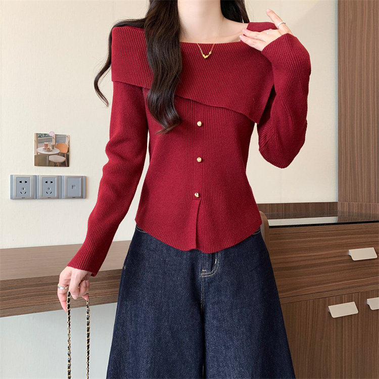 港味风格假一字肩长袖毛衣针织衫女春秋季新款打底衫气质独特上衣,女装/女士精品,毛针织衫,淘宝优惠券,粉丝福利购,淘宝优惠卷