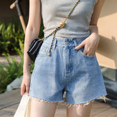 毛边热裤 短裤 chic高腰显瘦百搭复古港味外穿阔腿牛仔裤 韩版 女夏季