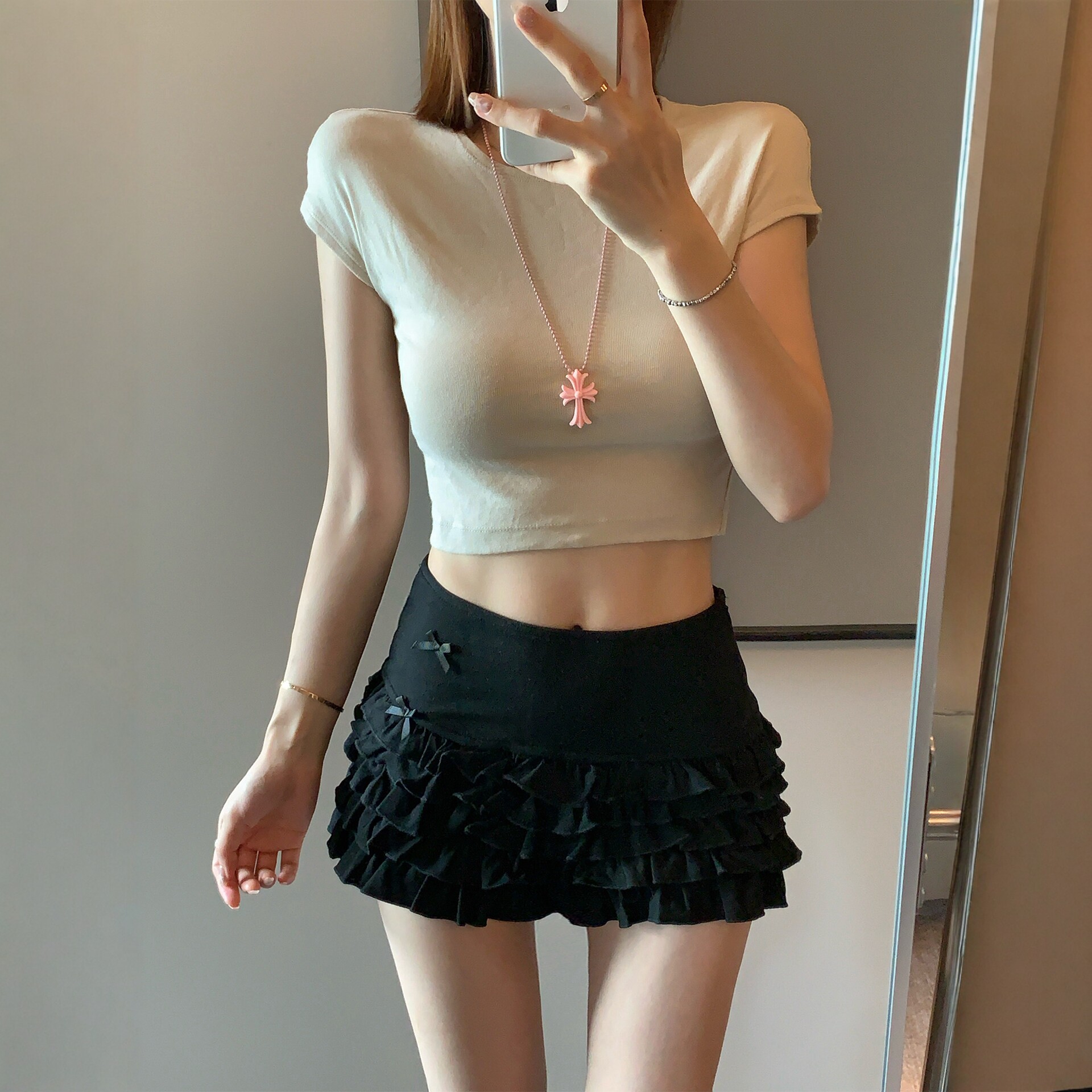 港味风格辣妹防走光半身裙女春夏秋季松紧腰短裙时尚百搭蛋糕裙子
