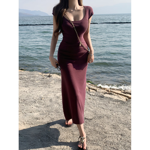 法式针织连衣裙女夏季修身显瘦