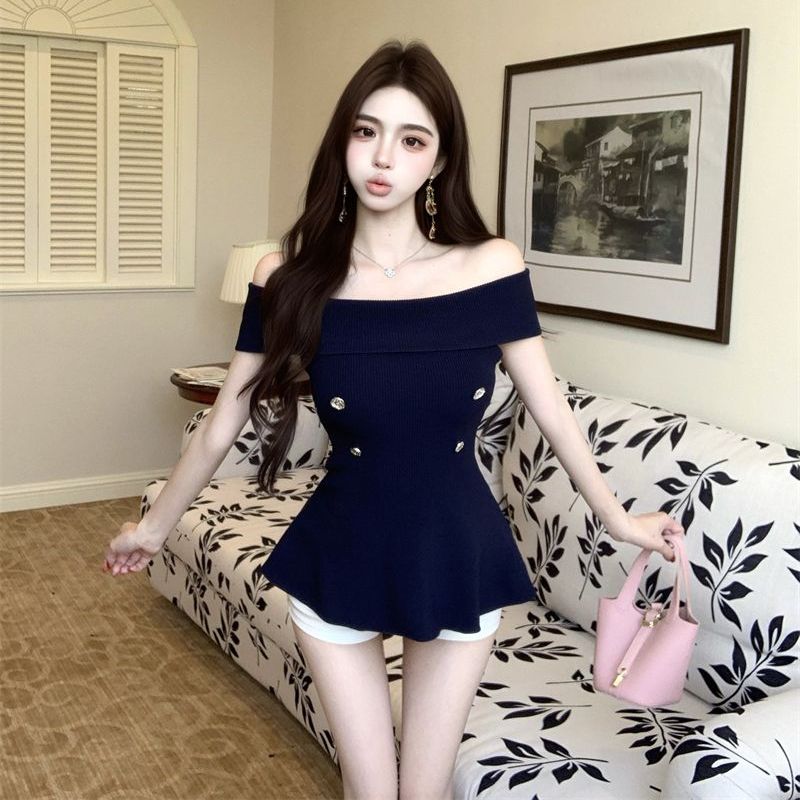 纯欲一字肩针织衫女夏季新款