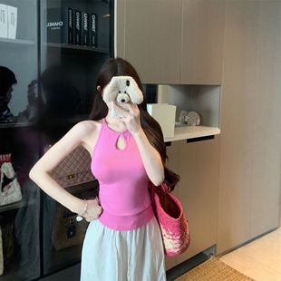港味风格性感挂脖吊带背心女夏季薄款外穿镂空修身显瘦辣妹上衣潮