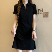港味风格 显瘦气质T恤裙子潮 连衣裙女修身 夏季 休闲纯棉polo领短袖