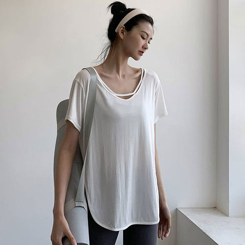 透气运动宽松短袖上衣女夏普拉提训练瑜伽服健身罩衫大码瑜伽服