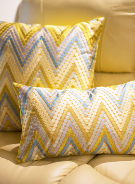 美式抱枕沙发靠垫客厅腰枕长方形大号腰靠包黄色轻奢靠枕套不含芯