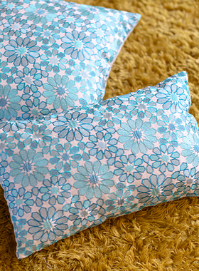 地中海客厅沙发长方形抱枕套亚麻刺绣靠垫样板房床头靠背腰枕含芯