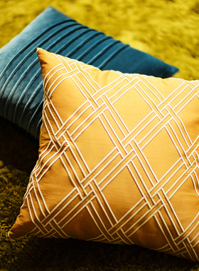 沙发靠垫抱枕套客厅腰枕北欧现代简约黄色靠背刺绣立体几何靠枕套