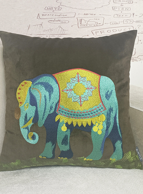 抱枕沙发客厅美式样板间靠包大象刺绣腰靠床头靠垫座椅靠枕套腰枕