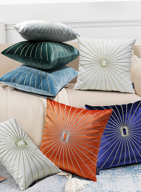 样板房靠垫酒店客厅沙发靠枕简约现代藏青色轻奢金丝线刺绣抱枕套