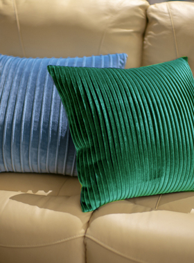 样板房靠垫抱枕客厅沙发靠包北欧绿色丝绒风琴褶腰枕靠枕方枕含芯