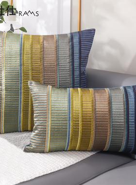 抱枕样板间客厅沙发靠垫靠枕刺绣拼色腰靠美式床上靠包腰枕长方形