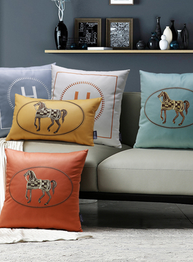 科技布沙发刺绣抱枕客厅轻奢北欧橙色靠垫靠背现代简约靠枕腰枕套