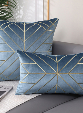 欧式刺绣抱枕丝绒腰枕床头靠枕样板房客厅沙发靠垫蓝色靠包长方形