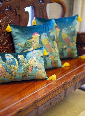 RAMS抱枕美式客厅沙发靠垫靠枕靠背样板间方枕鹦鹉刺绣腰枕长方形