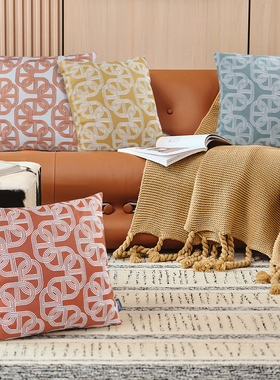 简约几何刺绣抱枕现代法式沙发客厅大号科技布靠垫枕套腰枕长方形