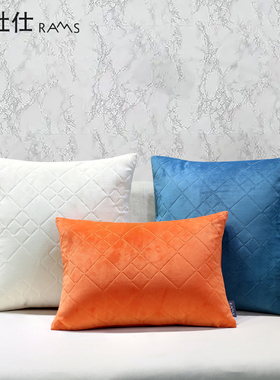 夹棉加厚沙发抱枕纯色毛绒刺绣花腰枕大号靠枕套样板间靠垫冬季