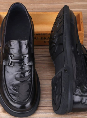 W578男鞋2025新款真皮商务休闲皮鞋男软底软面防滑大头鞋乐福鞋