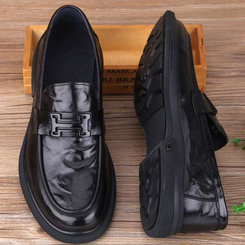 W578男鞋2025新款真皮商务休闲皮鞋男软底软面防滑大头鞋乐福鞋