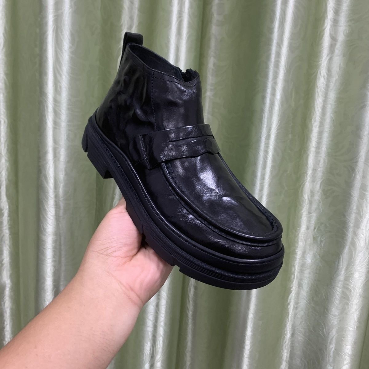 W578高帮皮鞋男冬季加绒保暖商务休闲厚底靴子男棉鞋豆豆鞋拉链款