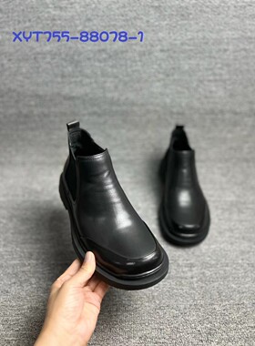 W578新款秋冬季真皮侧拉链厚底羊毛保暖牛皮高帮鞋男棉鞋