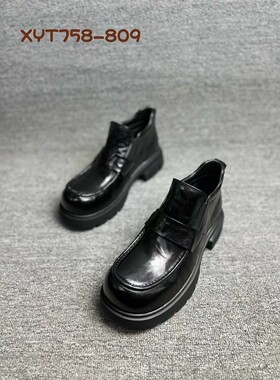 W578男士休闲皮鞋男一脚蹬2025夏季年轻人商务厚底黑色软底皮鞋