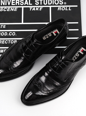 W578男士正装皮鞋潮流英伦商务男鞋牛皮雕花鞋尖头系带欧版皮鞋