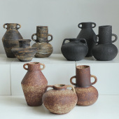 景德镇复古陶瓷花瓶双耳侘寂风花器花插干花鲜花民宿粗陶陶罐摆件