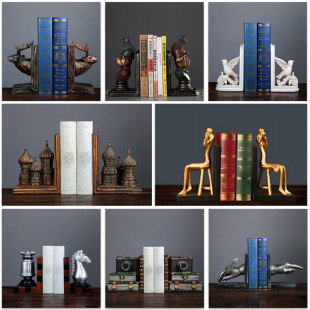 欧式样板房售楼处书档摆件复古书立创意书房酒柜书靠树脂书挡