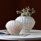 中古贝壳石头大理石纹细口花瓶网红爆款 摆件餐桌水培水养花器插花