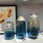 轻奢蓝色鎏金琉璃花瓶摆件客厅餐桌玄关高级感玻璃透明水养插花器