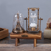 复古玻璃罩摆件创意家居工业风摆设沙漏客厅电视柜桌面礼物装 饰品