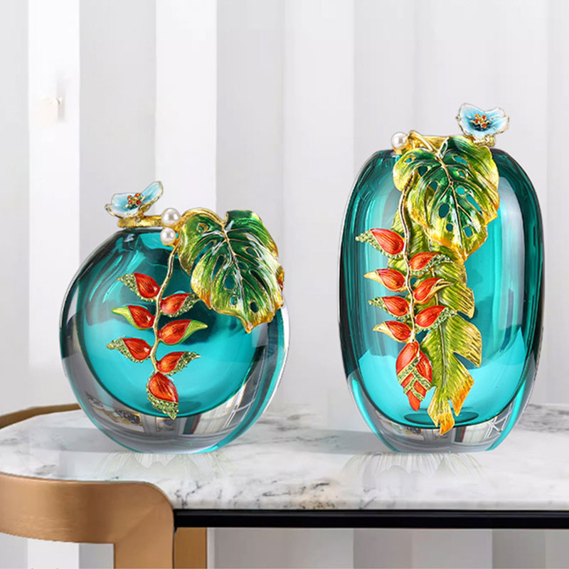 蓝色景德镇珐琅彩手工琉璃花瓶