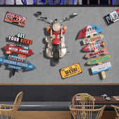 酒吧美式 工业风摩托车指示牌铁皮画怀旧烧烤店墙面装 饰loft壁挂件