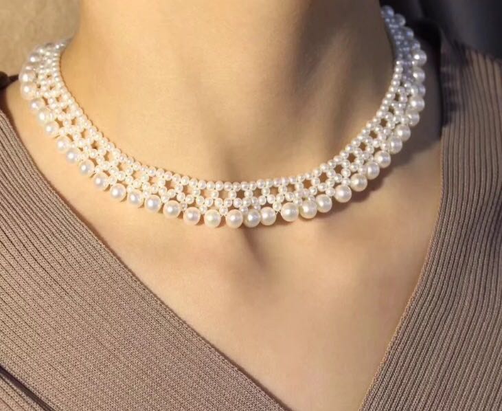 手工蕾丝编织珍珠项链淡水珍珠