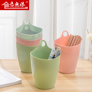 创意桌面干湿分离分类垃圾桶可挂式塑料收纳桶家用茶几小号废纸篓