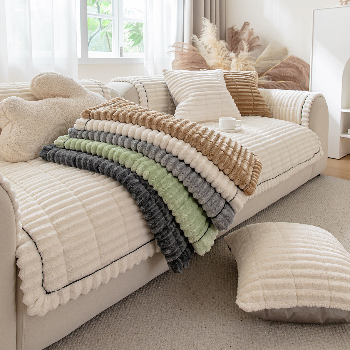 2026年新款冬季毛绒沙发垫高级感防滑皮沙发专用套罩直排沙发盖布,居家布艺,沙发垫,淘宝优惠券,粉丝福利购,淘宝优惠卷